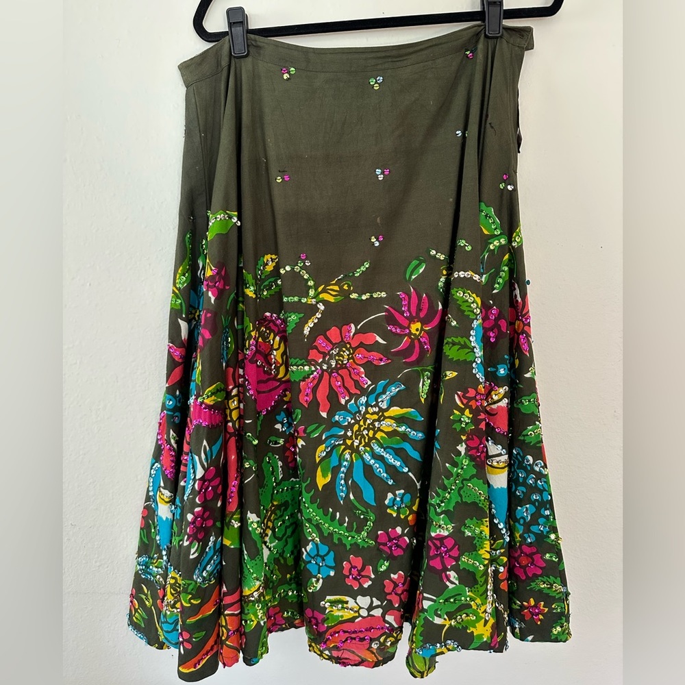 Sequin Floral Anthropologie Skirt